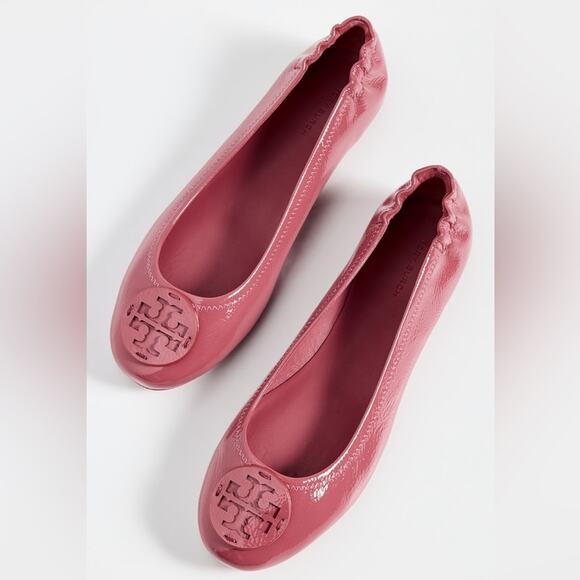 Tory Burch Pink Patent Leather Minnie Travel Ballet Flats Washed Berry 6 - Picture 1 of 9